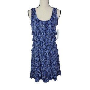 Lulu-B NEW Women's S Blue‎ Snakeskin Tiered Ruffle Cha-Cha Coastal Travel Dress